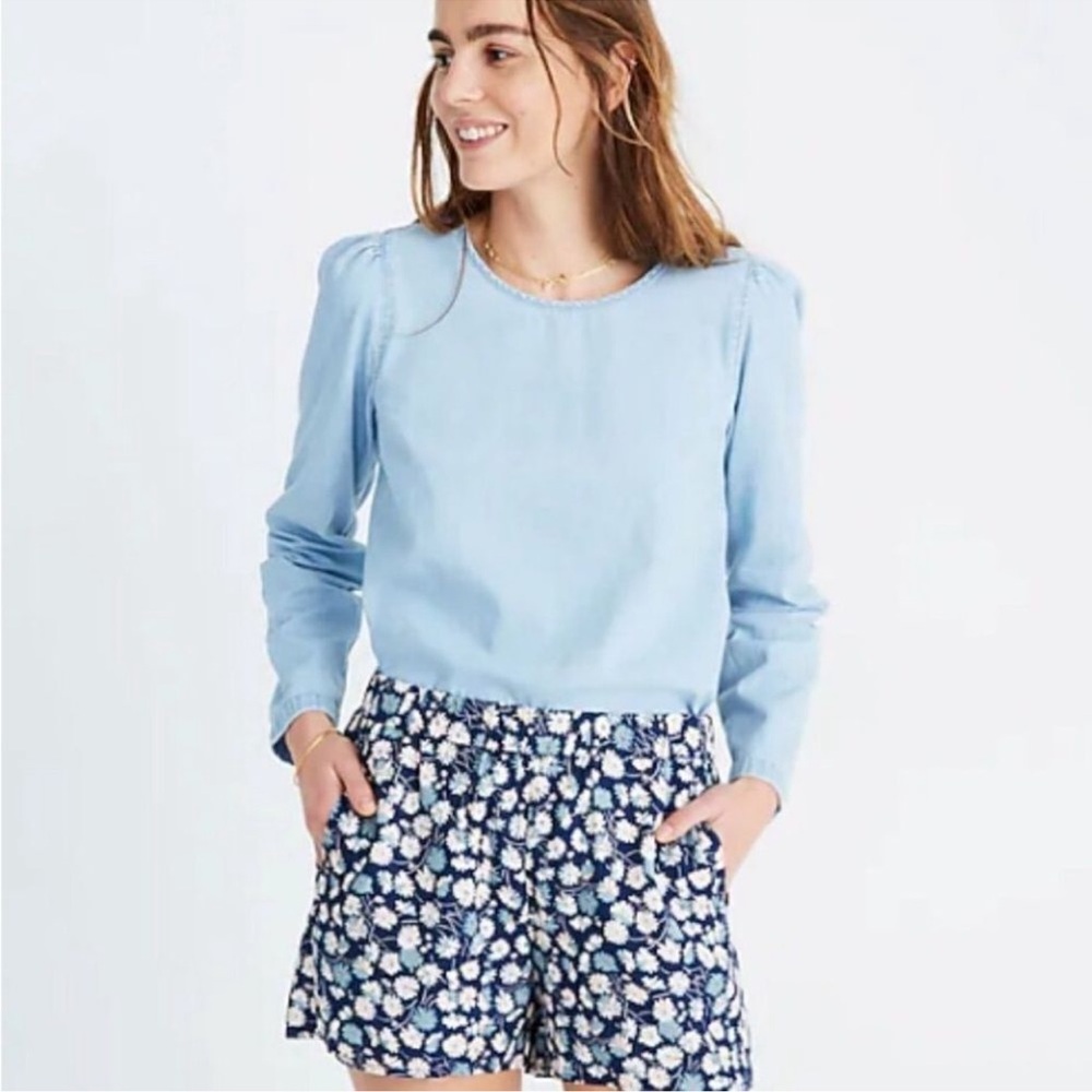 Madewell Denim Puff Sleeve Tie Back Swing Shirt, Size S